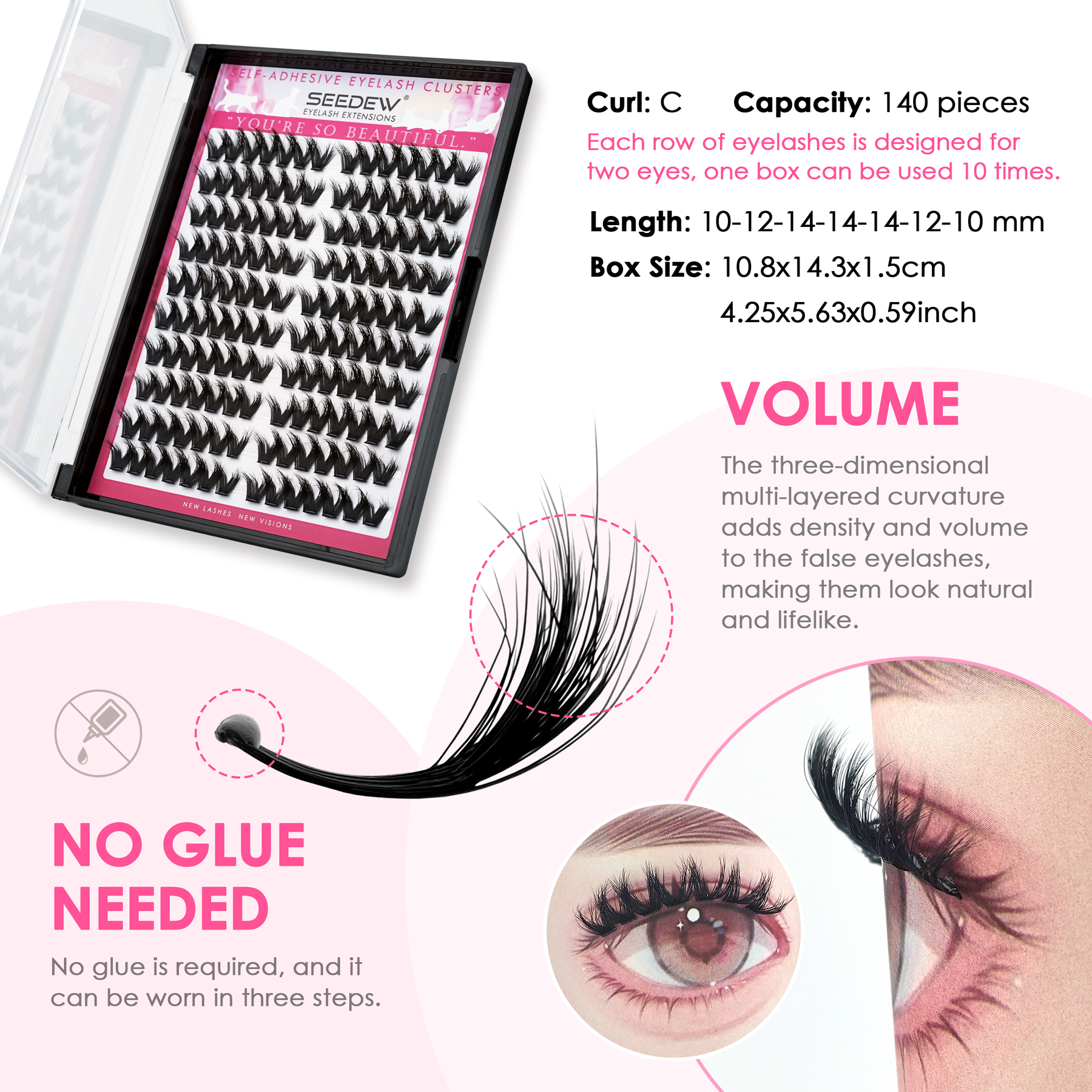 SEEDEW 3D V-shaped Thick False - đánh giá và giá Eyelash Extension With Glue